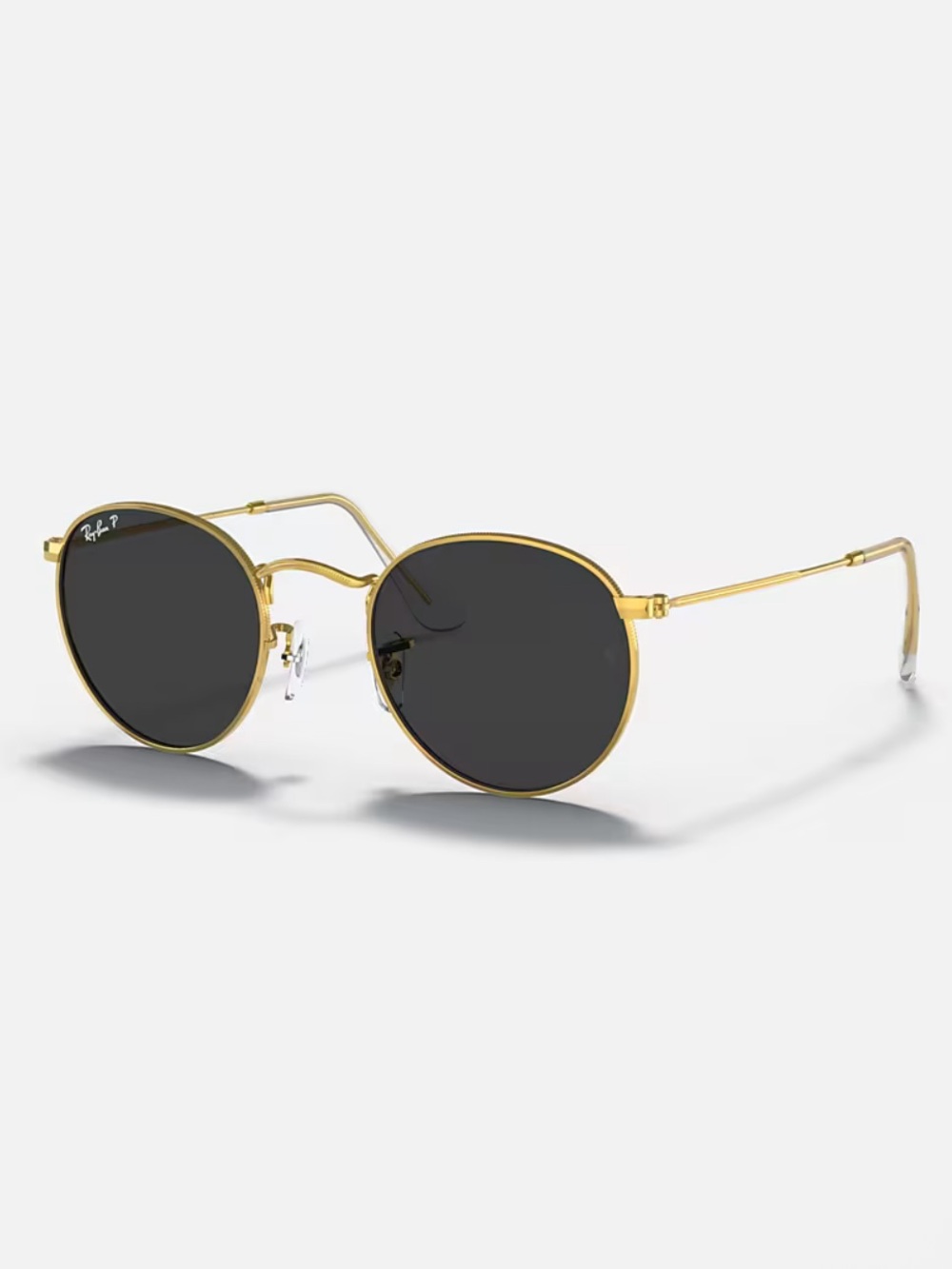 Ray-Ban Polarized Round Polished Gold Frame Sunglasses Black Lenses